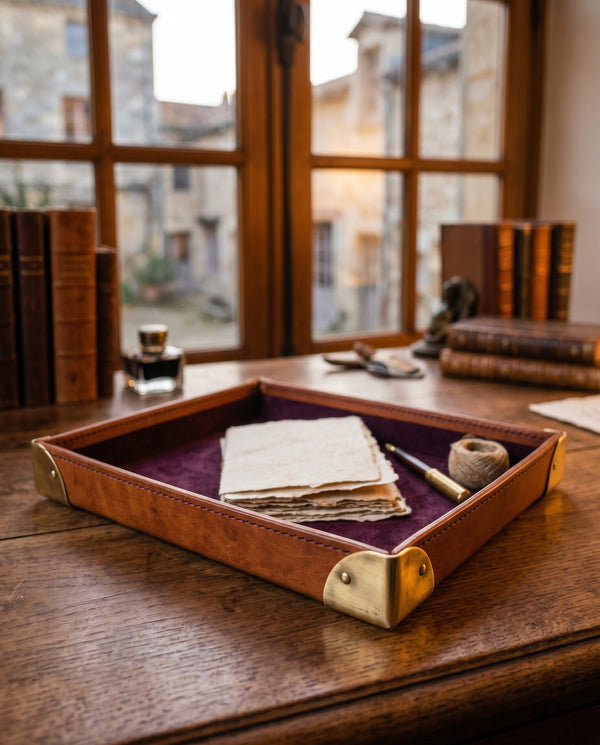 Plateau à Papier · Cuir Cognac