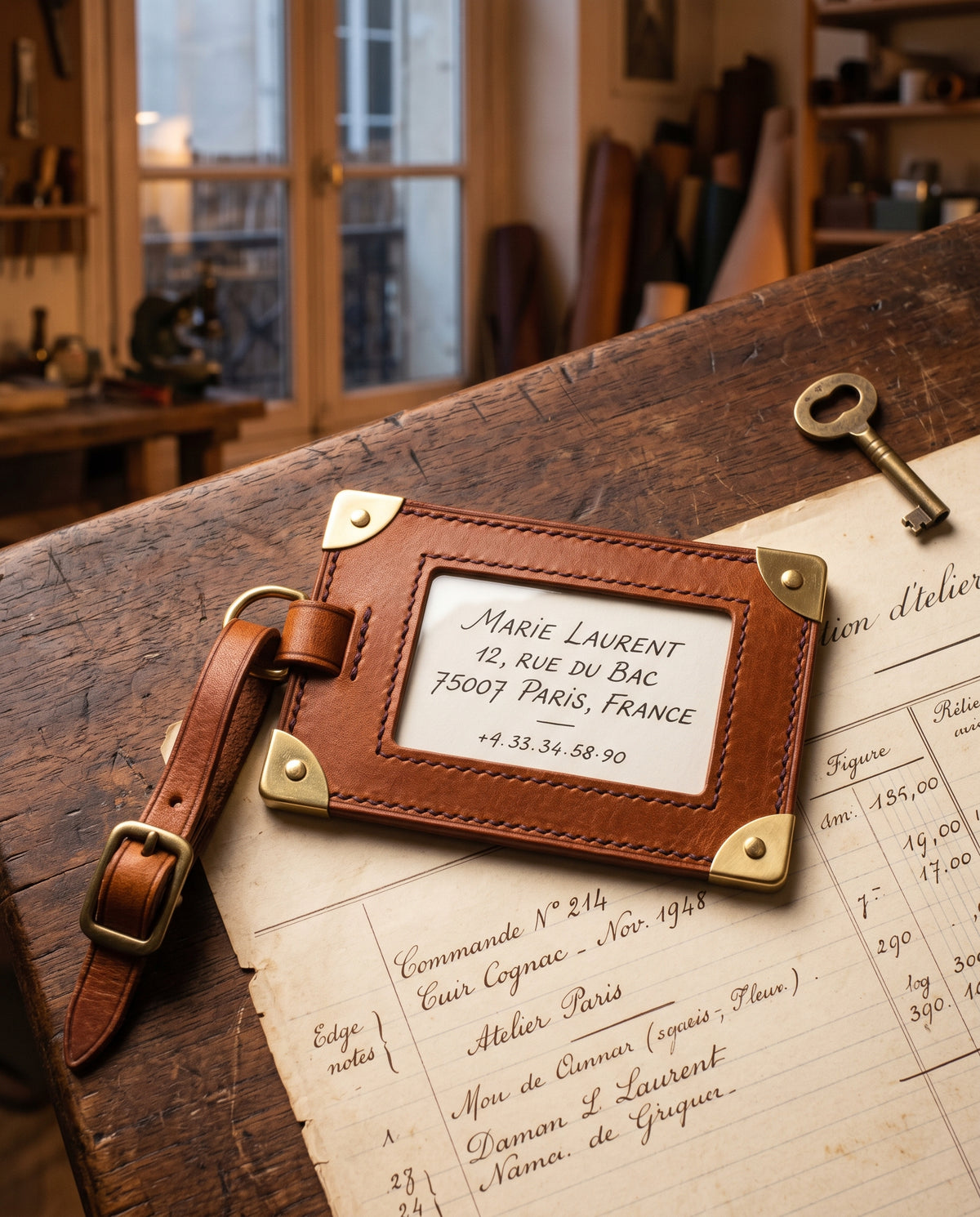 Étiquette de Bagage · Cuir Cognac, Étiquette de Bagage · Cuir Cognac | Ladraft Paris
